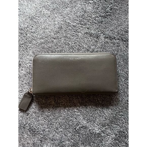 Saint Laurent YSL Leather Zip Around Long Wallet Gray - Picture 1 of 7